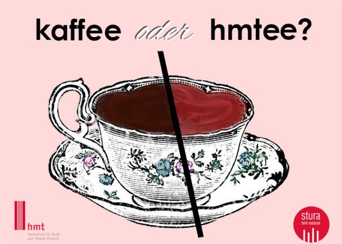Illustration Kaffeetasse halb gefüllt links mit Kaffee und rechts mit Tee