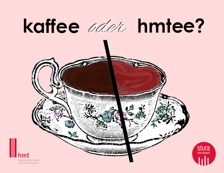 Illustration Kaffeetasse halb gefüllt links mit Kaffee und rechts mit Tee